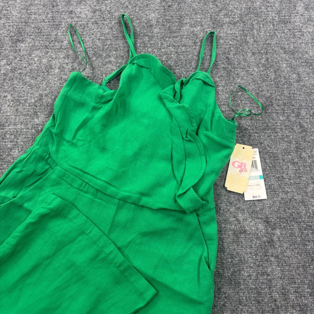 GB Girls Jumpsuit 16 Wild Flower Green Ruffle Smocked‎ Wide Leg Girls